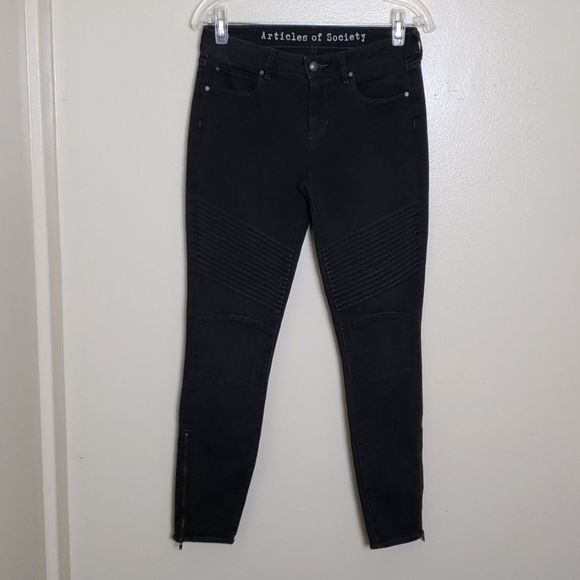 Articles Of Society Denim - Articles of Society moto skinny jeans Black Sz 27 Mid Rise Black